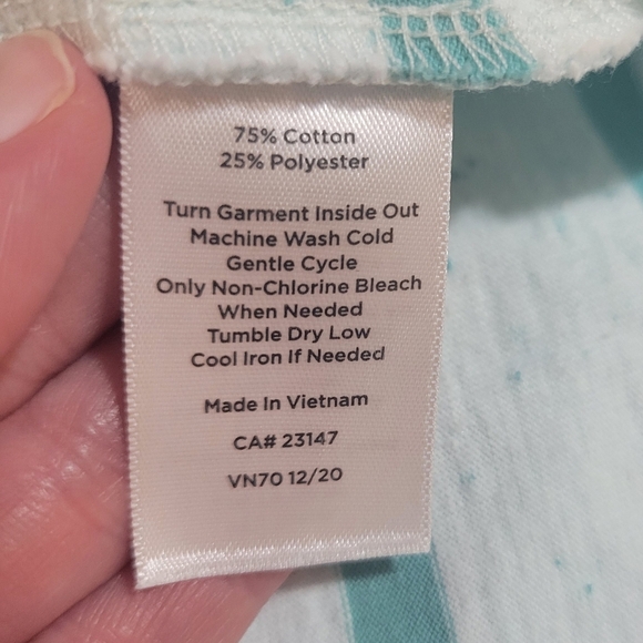 T by Talbots (Women's L) Cotton blend Striped Pastel Green Keyhole Back Top Tee - Picture 7 of 8